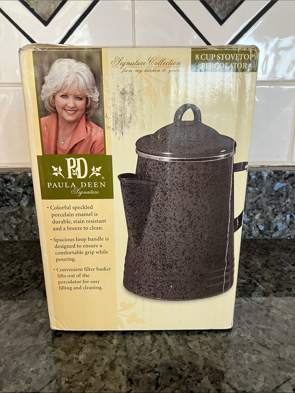 NWT Paula Dean Enamelware Stovetop 8 Cup Coffee Pot Percolator - Picture 8 of 9